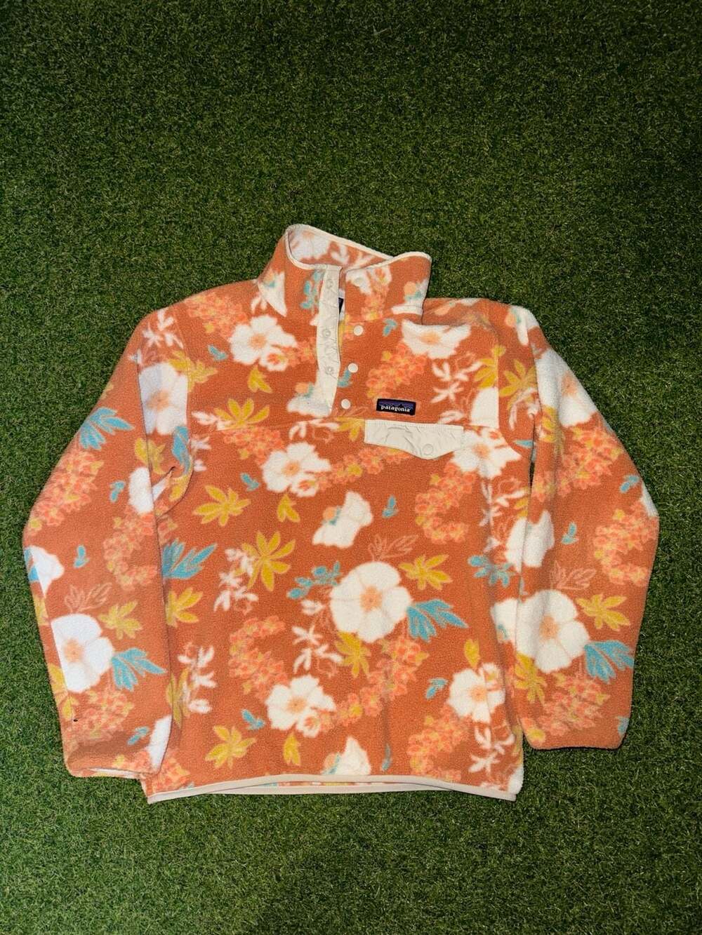 Patagonia Lightweight Synchilla Snap-T Pullover Fleece Orange Floral